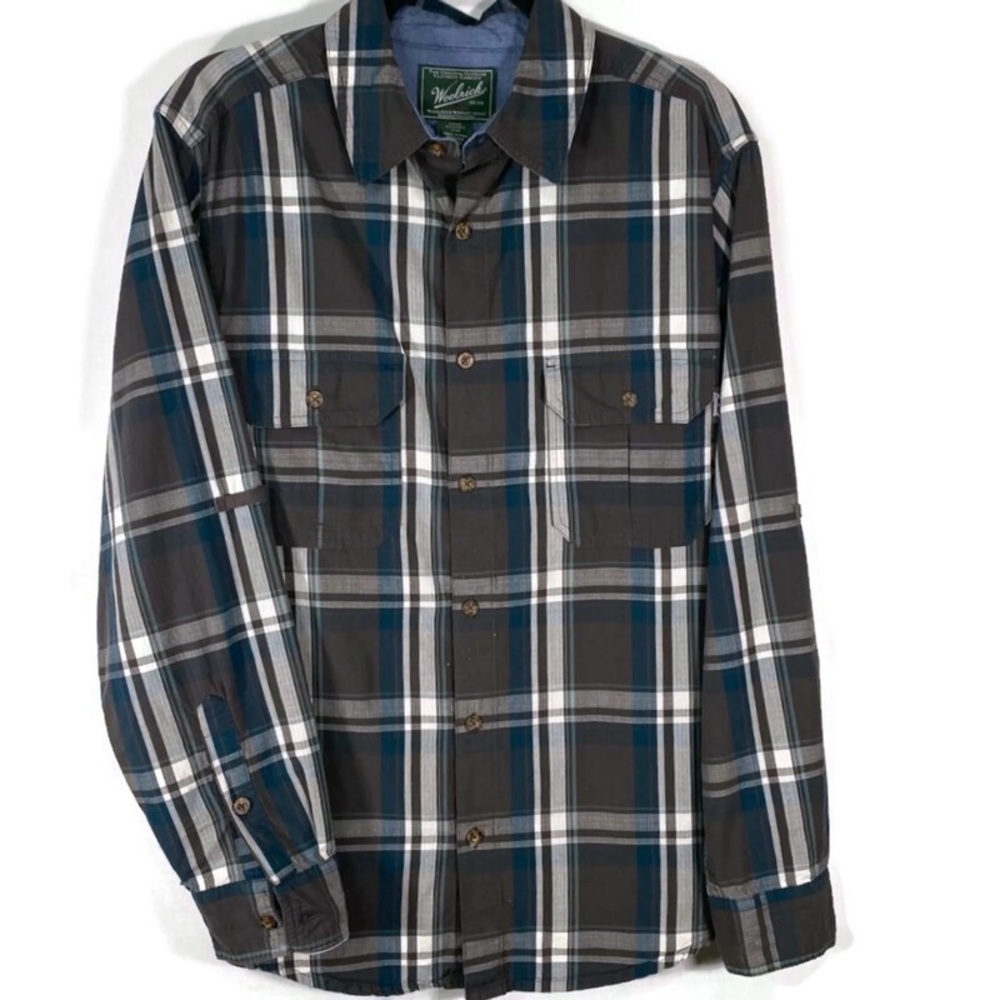 Woolrich Men's Plaid Long Sleeve Collard 100% Cotton Button Up Shirt